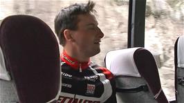 Tao sits back and makes the best of our scenic bus journey up the Måbø valley, 1.1 miles into the journey
